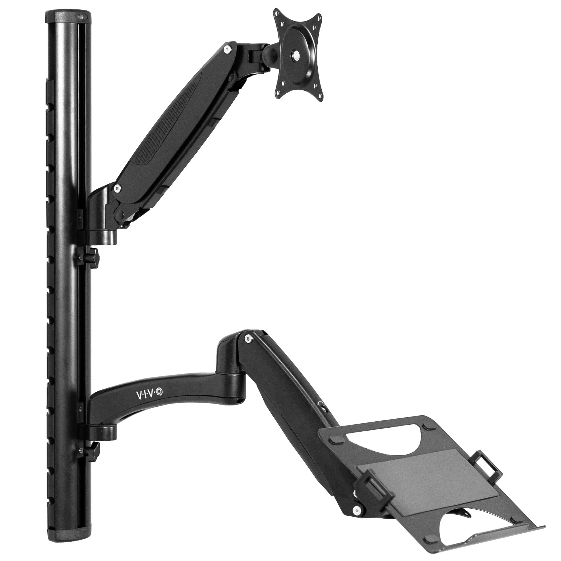 Sit to Stand Single Monitor & Laptop Wall Mount Workstation - Up to 27" Screens, 17.3" Laptops