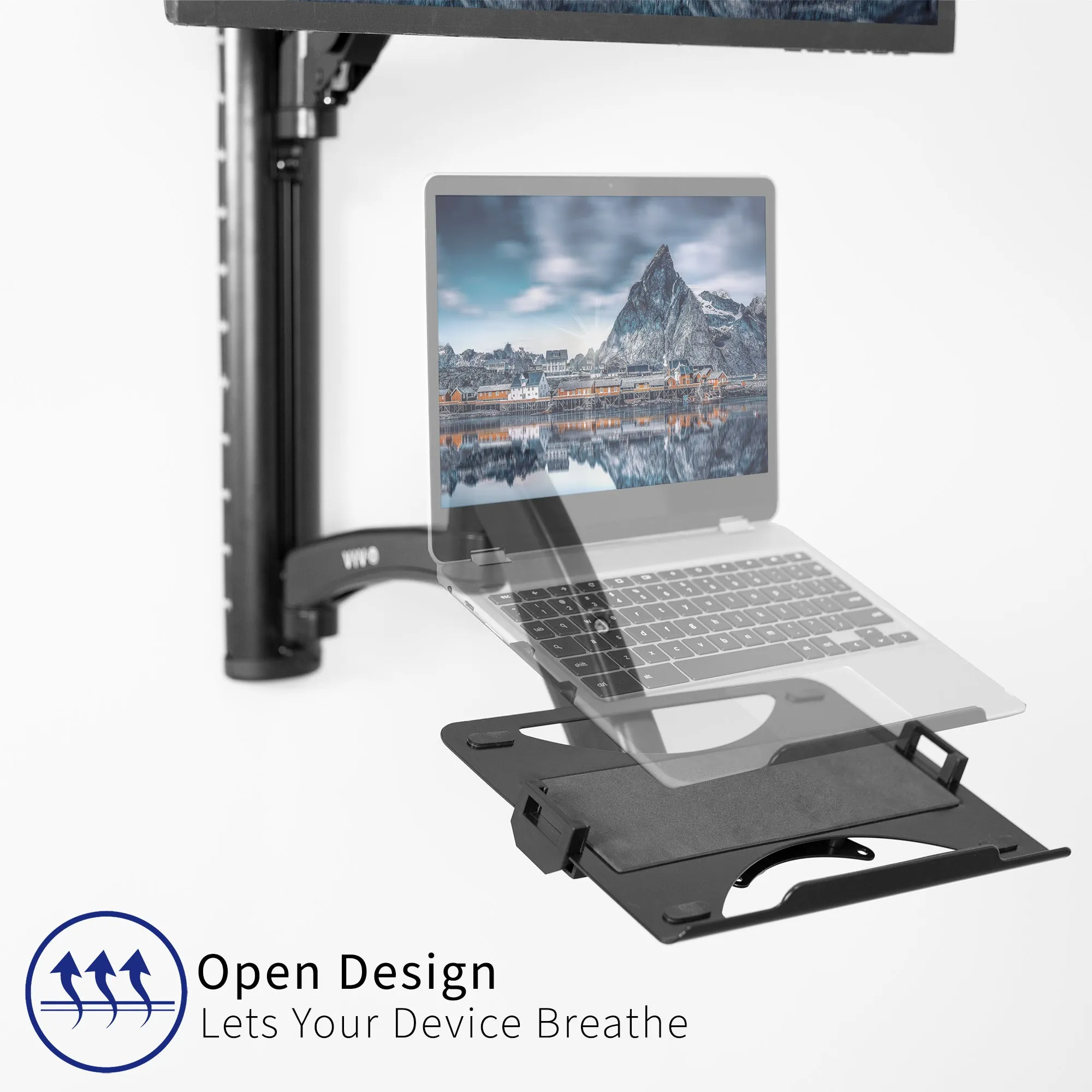 Sit to Stand Single Monitor & Laptop Wall Mount Workstation - Up to 27" Screens, 17.3" Laptops