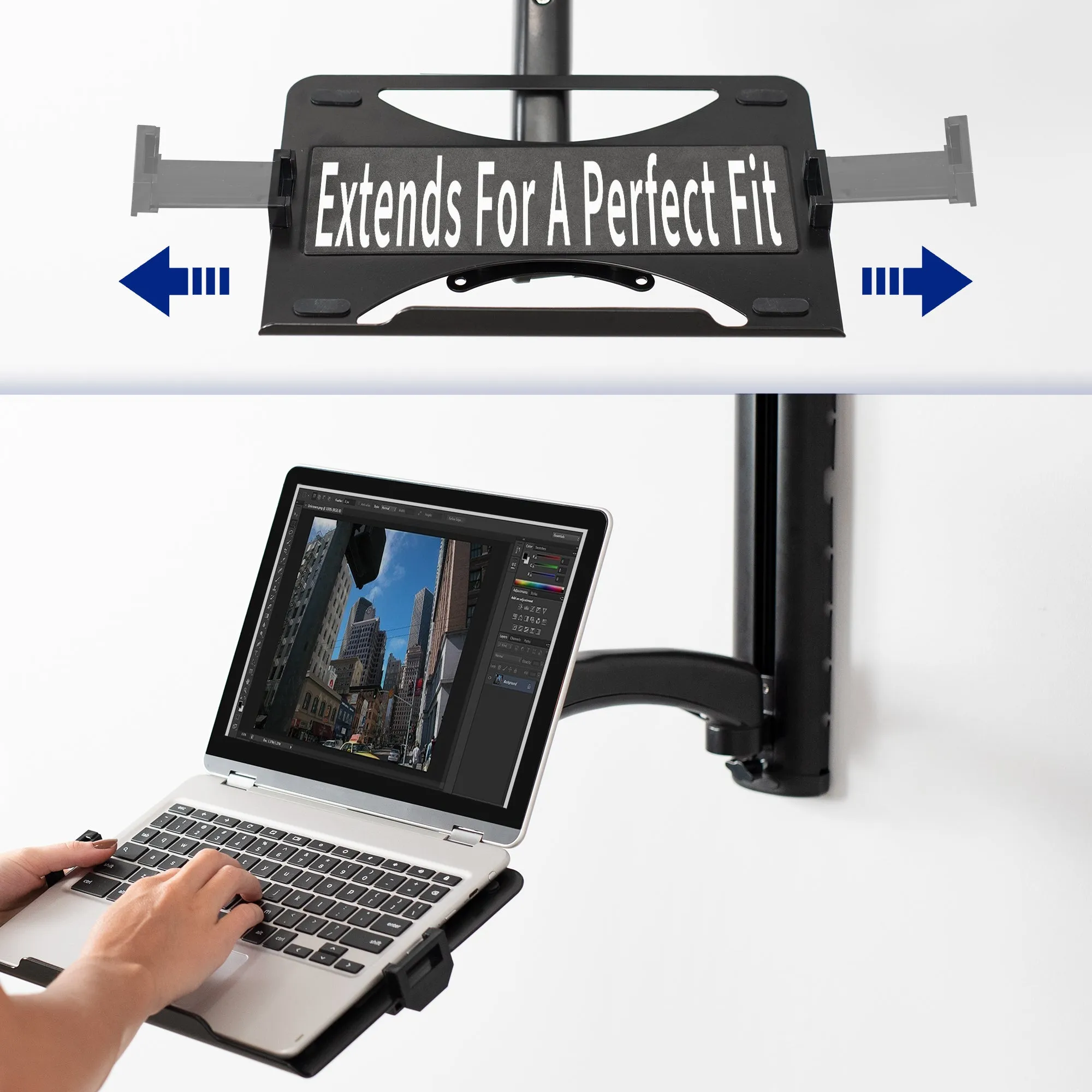 Sit to Stand Single Monitor & Laptop Wall Mount Workstation - Up to 27" Screens, 17.3" Laptops