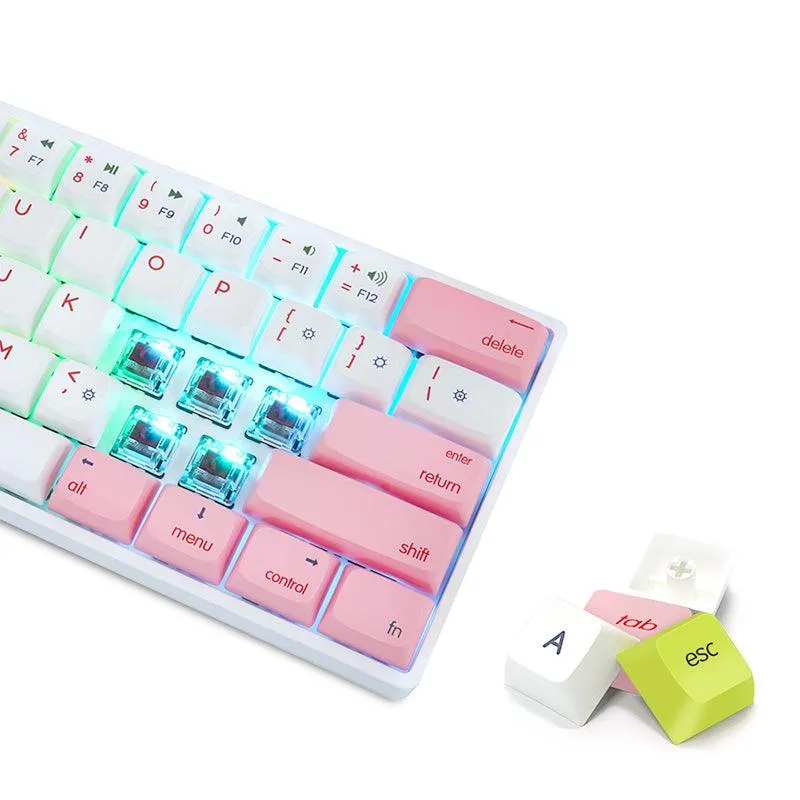 Skyloong GK61 SK61 60% Wired Mechanical Gaming Keyboard White/Pink Colour