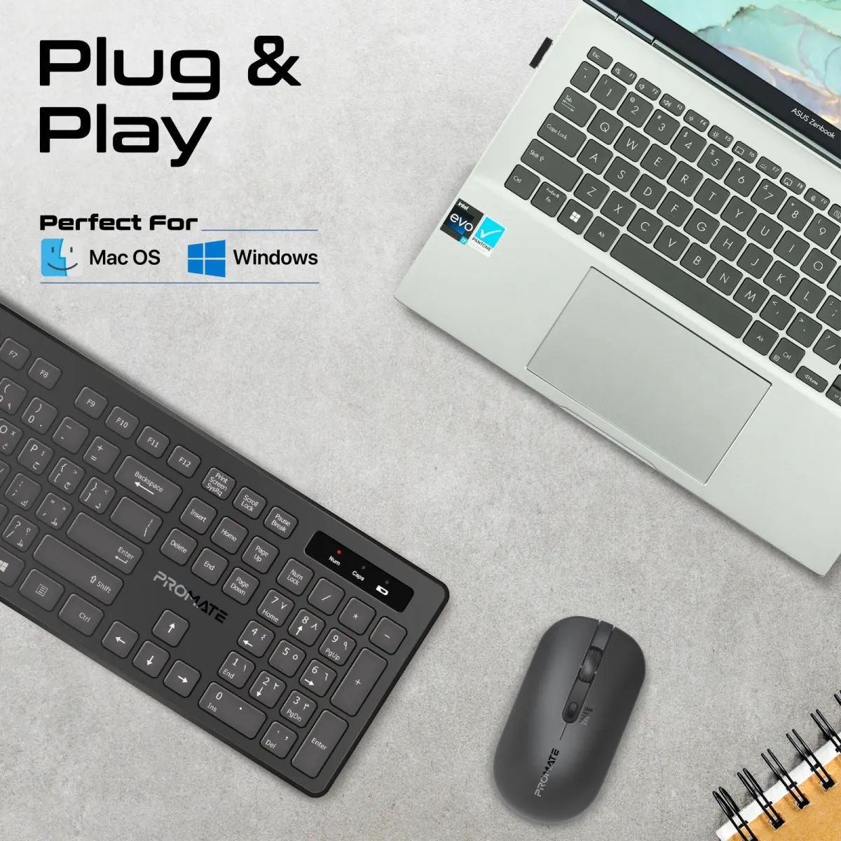 Sleek Profile Full-Size Wireless Keyboard and Mouse