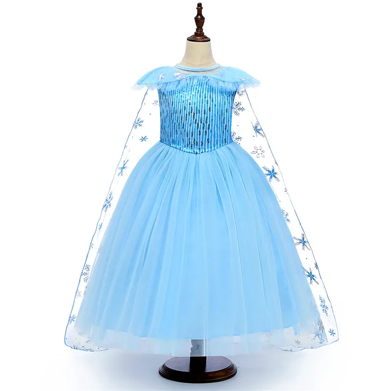 Snow Queen Elsa Princess Dress Cosplay Birthday Party Dress for Girls