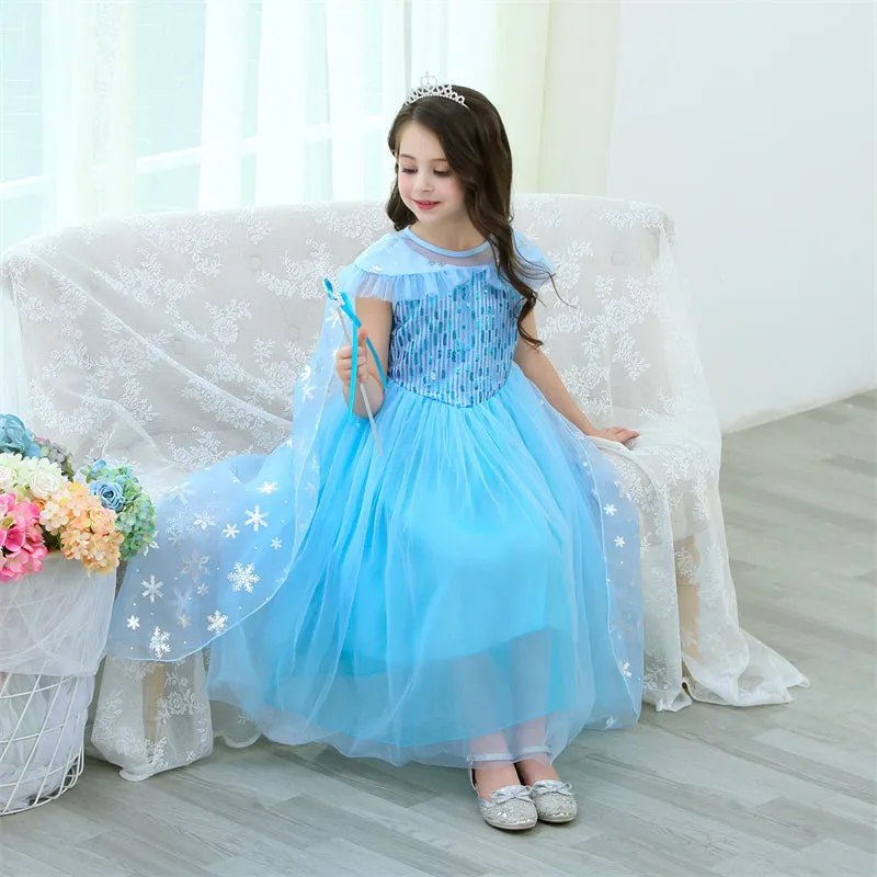 Snow Queen Elsa Princess Dress Cosplay Birthday Party Dress for Girls