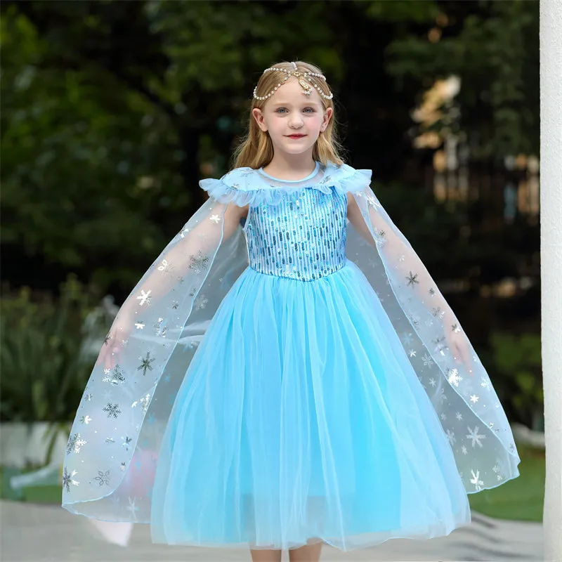 Snow Queen Elsa Princess Dress Cosplay Birthday Party Dress for Girls