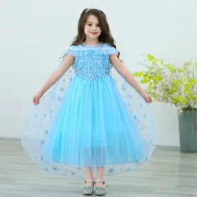 Snow Queen Elsa Princess Dress Cosplay Birthday Party Dress for Girls