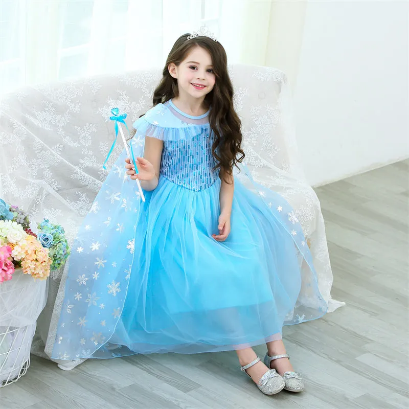 Snow Queen Elsa Princess Dress Cosplay Birthday Party Dress for Girls