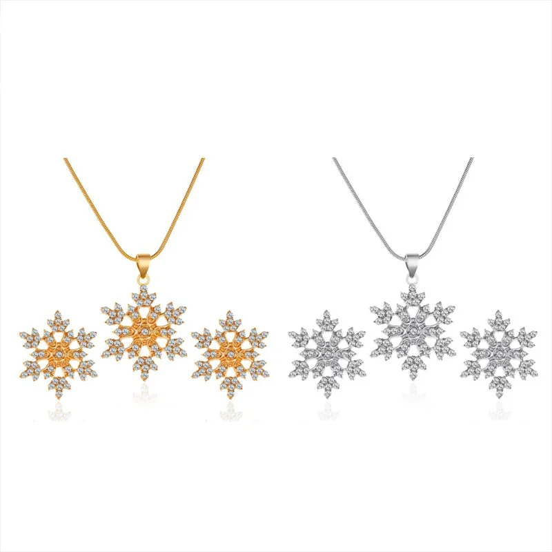 Snowflake Temperament Exquisite Full Diamond Necklace Earrings Set