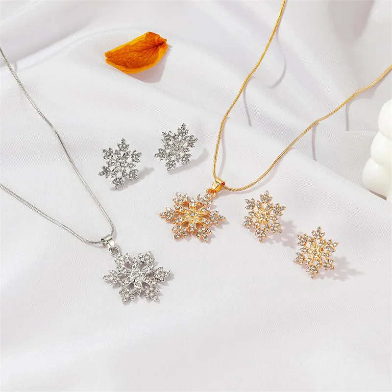 Snowflake Temperament Exquisite Full Diamond Necklace Earrings Set