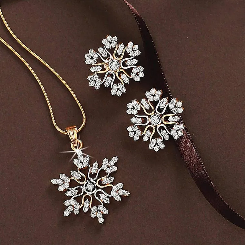 Snowflake Temperament Exquisite Full Diamond Necklace Earrings Set