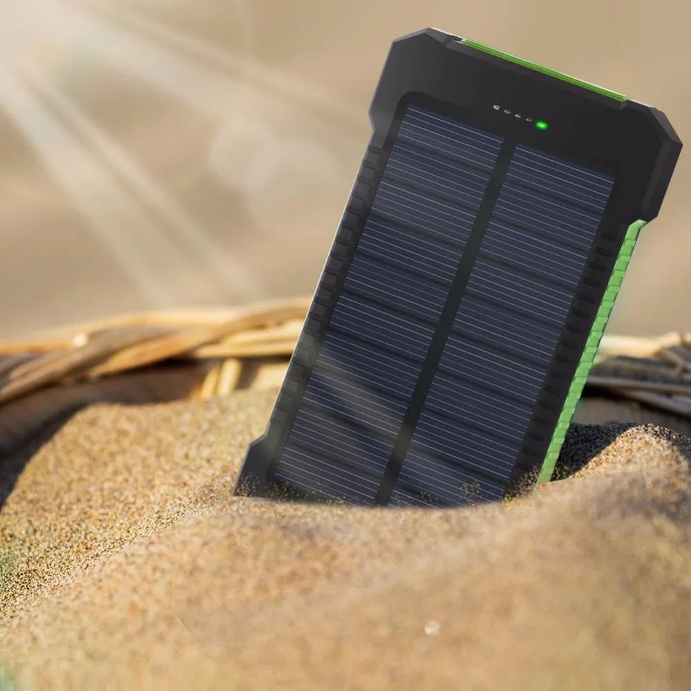 Solar Power Bank 10000mah Dual USB Li-Polymer Solar Battery Charger Waterproof - Travel With a compass LED light