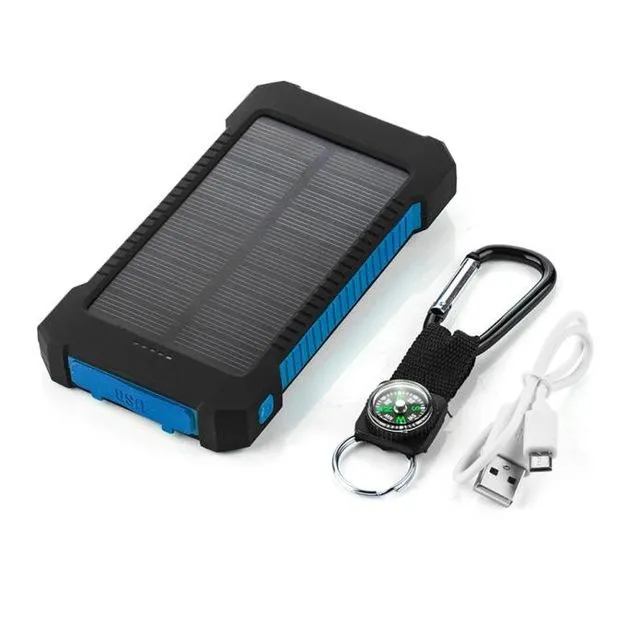 Solar Power Bank 10000mah Dual USB Li-Polymer Solar Battery Charger Waterproof - Travel With a compass LED light