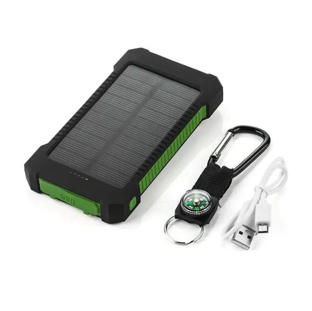 Solar Power Bank 10000mah Dual USB Li-Polymer Solar Battery Charger Waterproof - Travel With a compass LED light