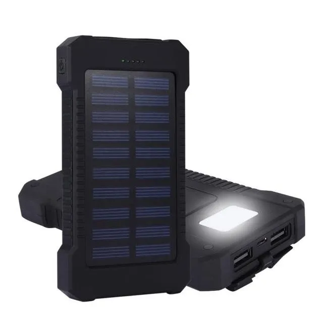 Solar Power Bank 10000mah Dual USB Li-Polymer Solar Battery Charger Waterproof - Travel With a compass LED light