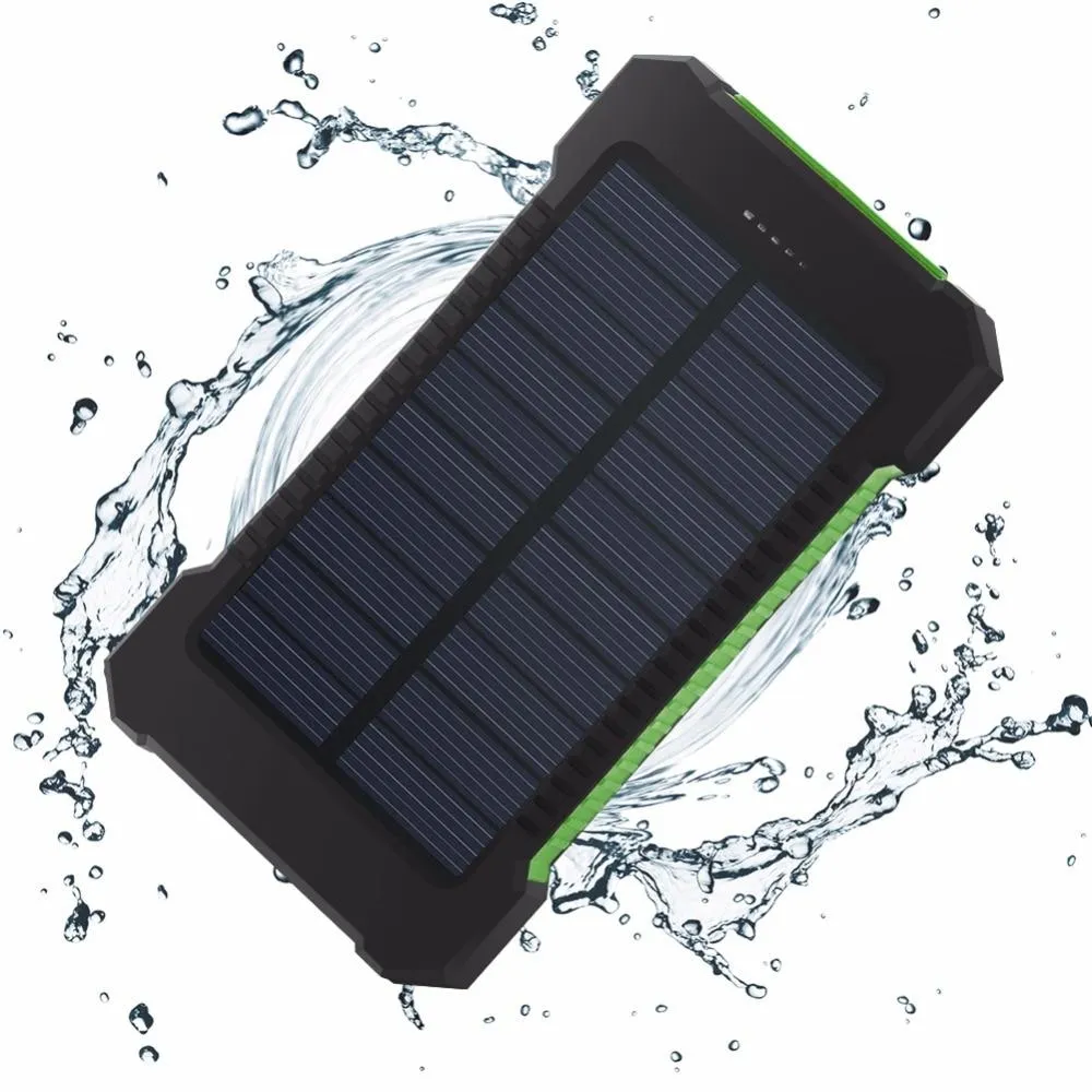 Solar Power Bank 10000mah Dual USB Li-Polymer Solar Battery Charger Waterproof - Travel With a compass LED light