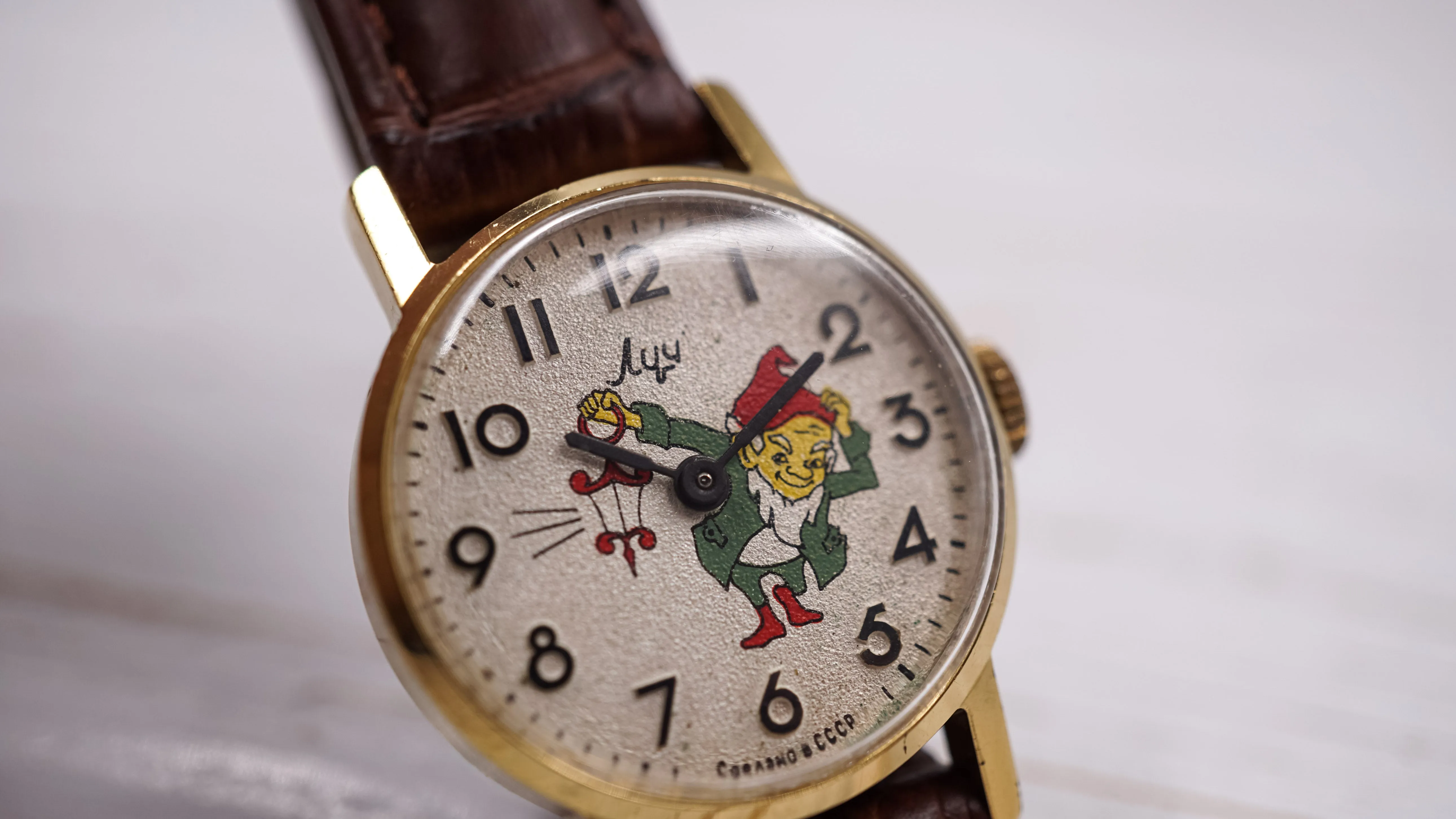 Soviet children's mechanical watch Luch Funny Gnome Dwarf wristwatch