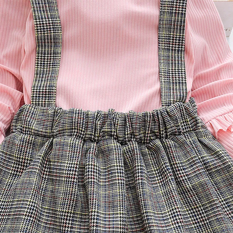 Spring Autumn Girls Long Sleeve Plaid Princess Dress with Bowknot