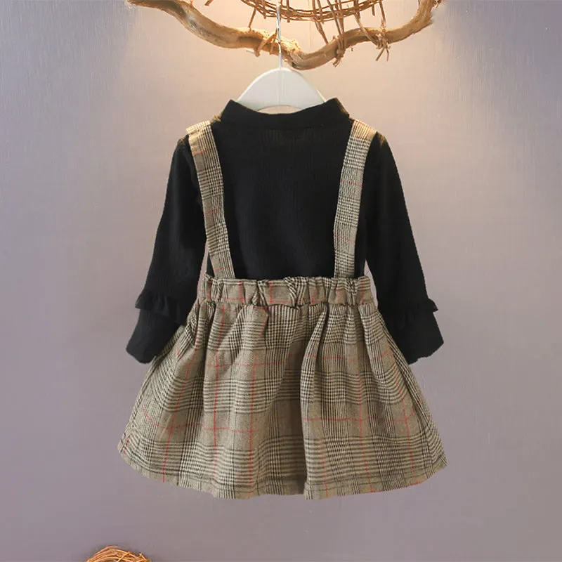 Spring Autumn Girls Long Sleeve Plaid Princess Dress with Bowknot