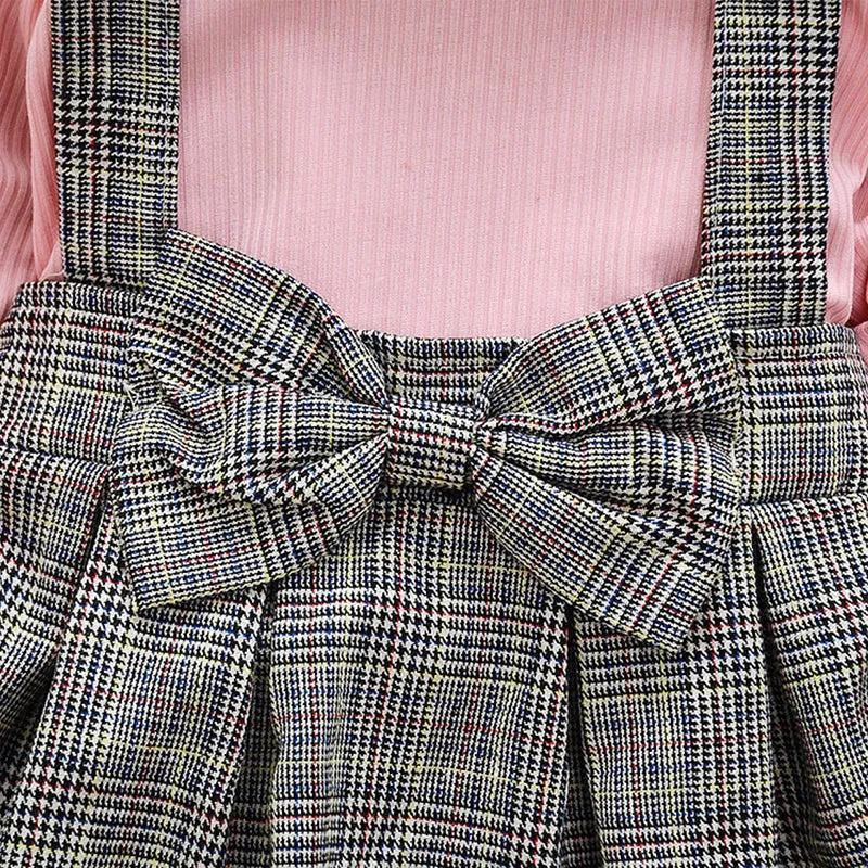 Spring Autumn Girls Long Sleeve Plaid Princess Dress with Bowknot