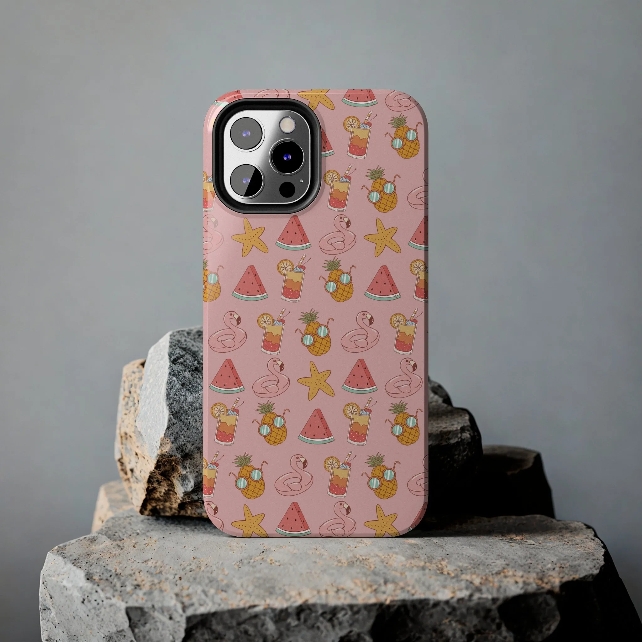 Summer icons iPhone Case, Cute Pink Summer Phone Cover, Beach-Inspired Protective Case for iPhone Models, Tough iPhone Case