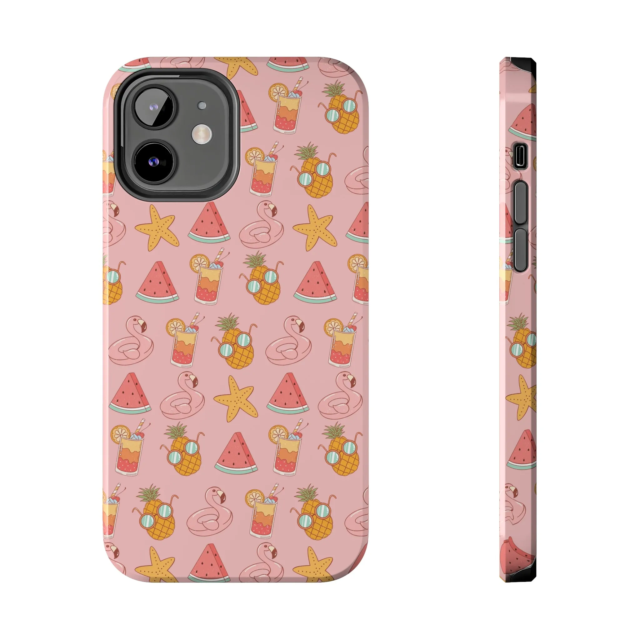 Summer icons iPhone Case, Cute Pink Summer Phone Cover, Beach-Inspired Protective Case for iPhone Models, Tough iPhone Case