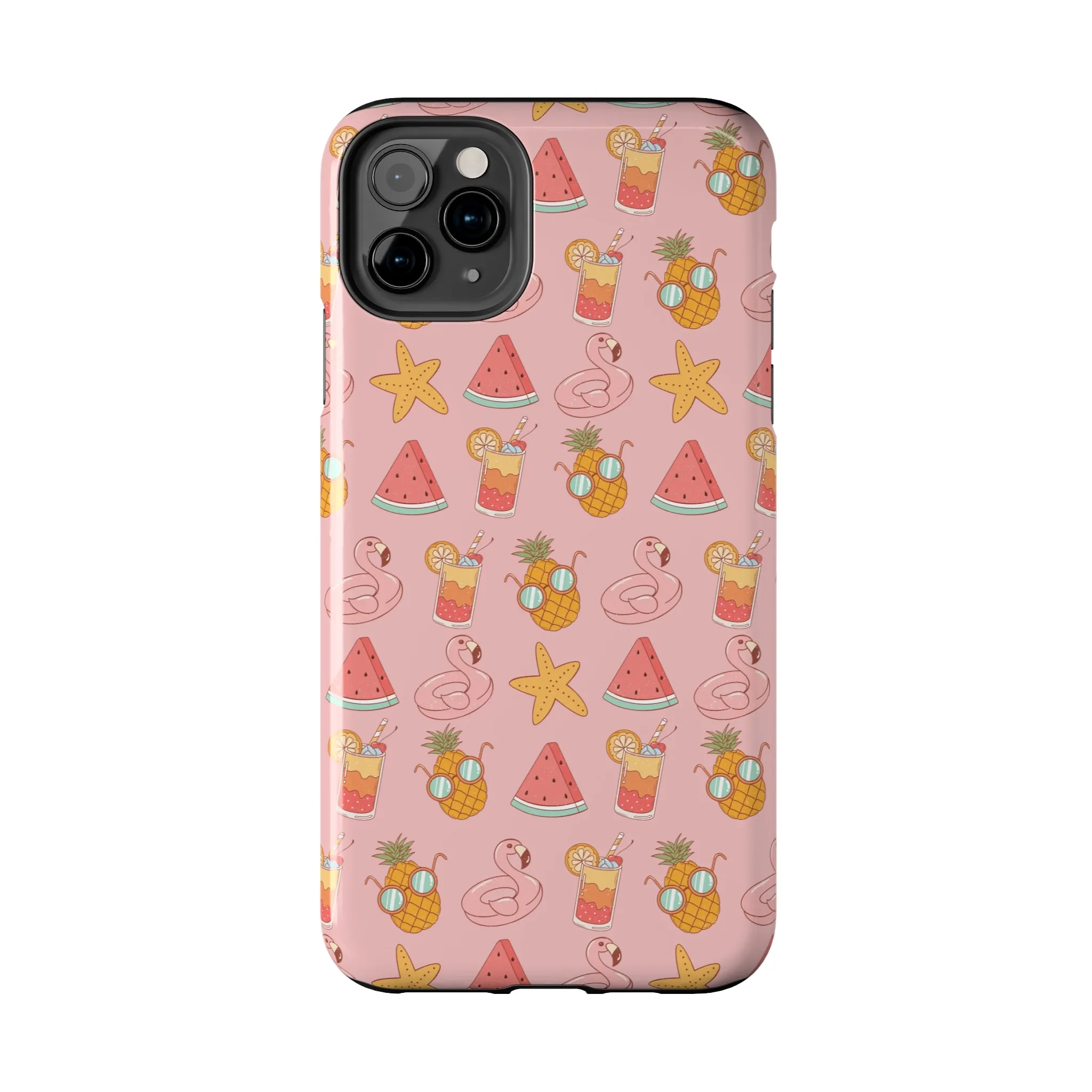 Summer icons iPhone Case, Cute Pink Summer Phone Cover, Beach-Inspired Protective Case for iPhone Models, Tough iPhone Case