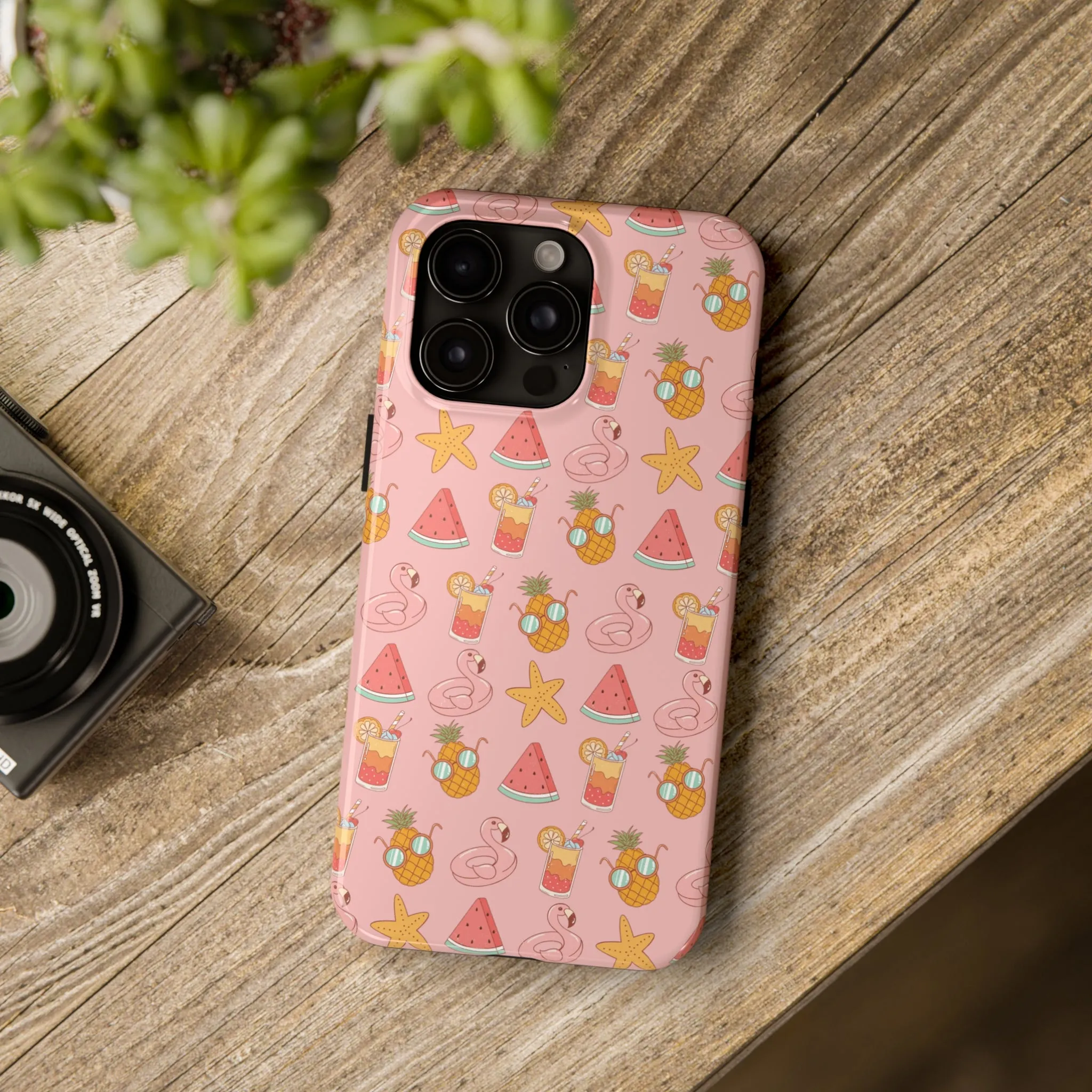 Summer icons iPhone Case, Cute Pink Summer Phone Cover, Beach-Inspired Protective Case for iPhone Models, Tough iPhone Case