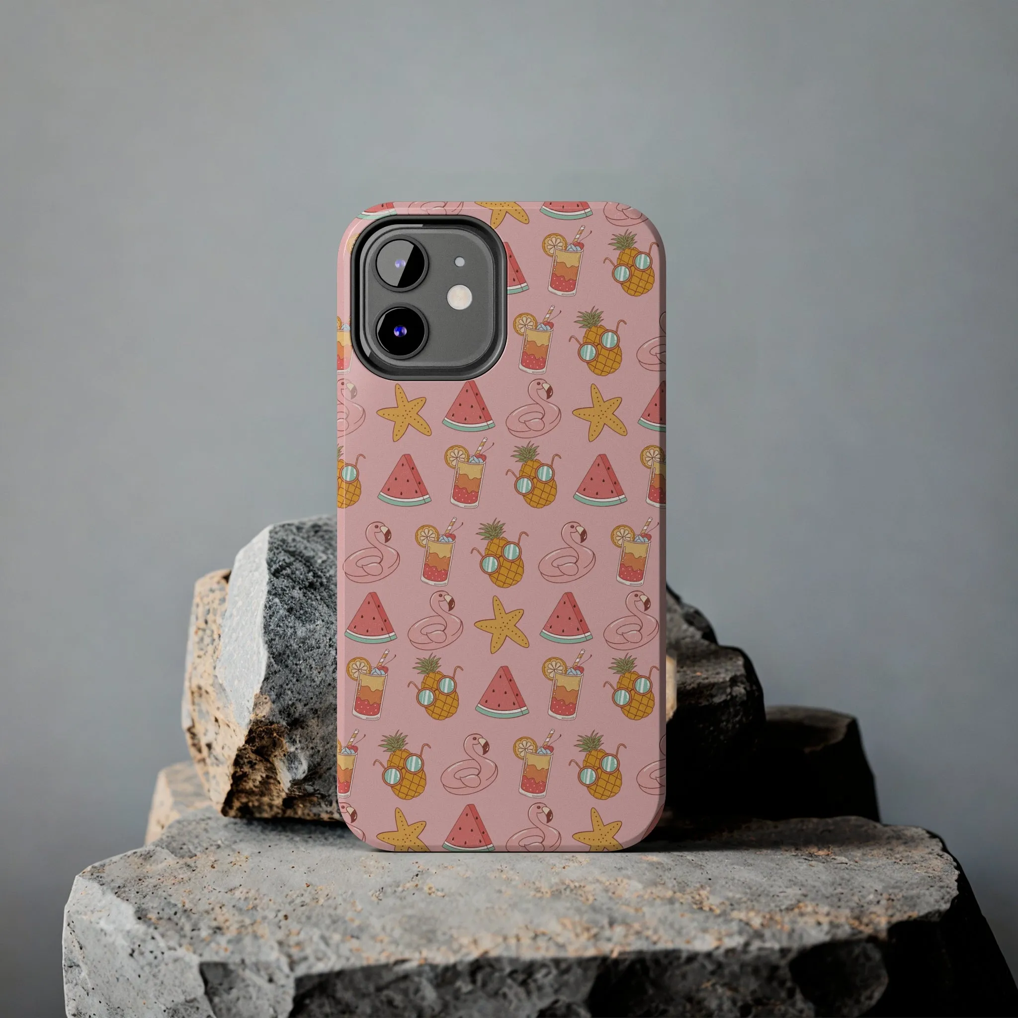 Summer icons iPhone Case, Cute Pink Summer Phone Cover, Beach-Inspired Protective Case for iPhone Models, Tough iPhone Case