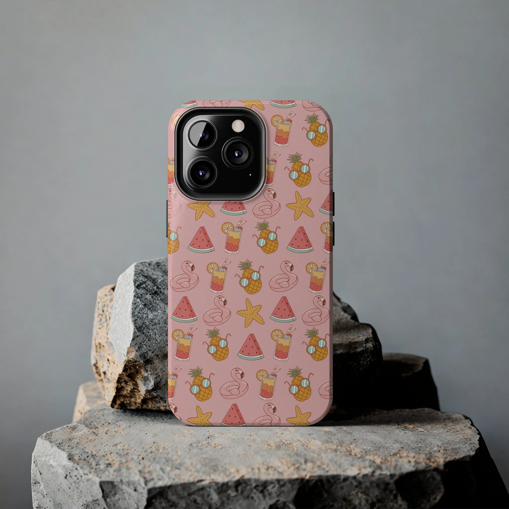 Summer icons iPhone Case, Cute Pink Summer Phone Cover, Beach-Inspired Protective Case for iPhone Models, Tough iPhone Case