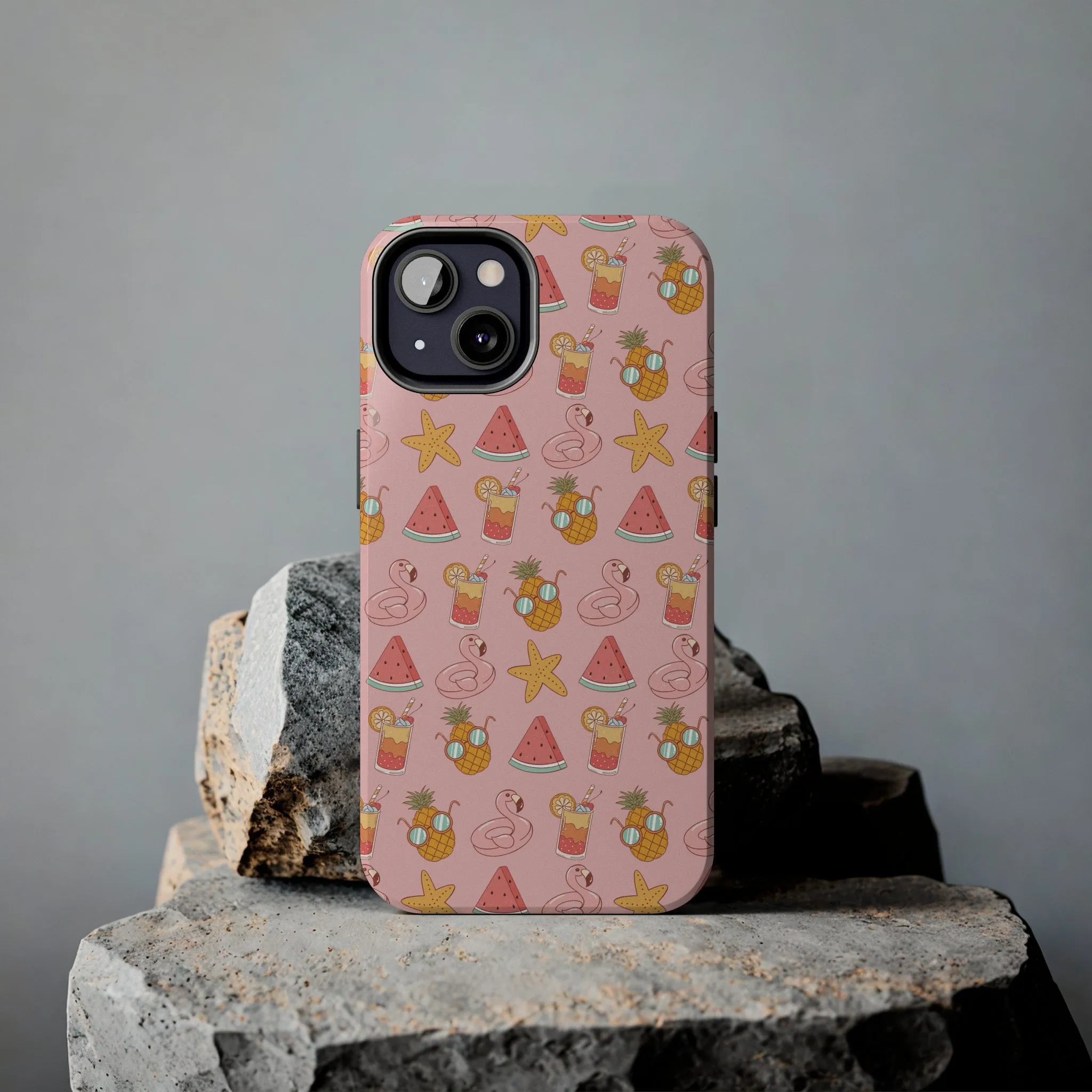 Summer icons iPhone Case, Cute Pink Summer Phone Cover, Beach-Inspired Protective Case for iPhone Models, Tough iPhone Case