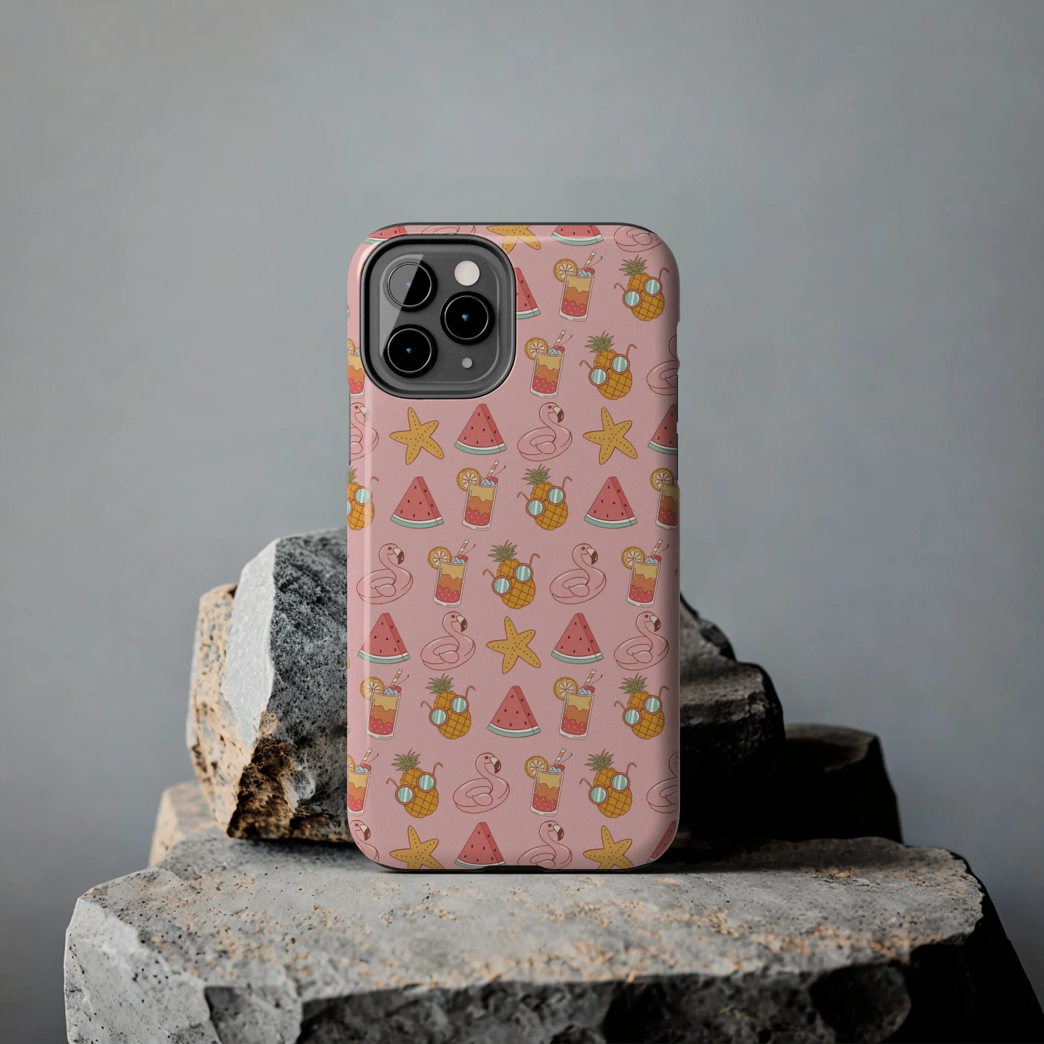 Summer icons iPhone Case, Cute Pink Summer Phone Cover, Beach-Inspired Protective Case for iPhone Models, Tough iPhone Case