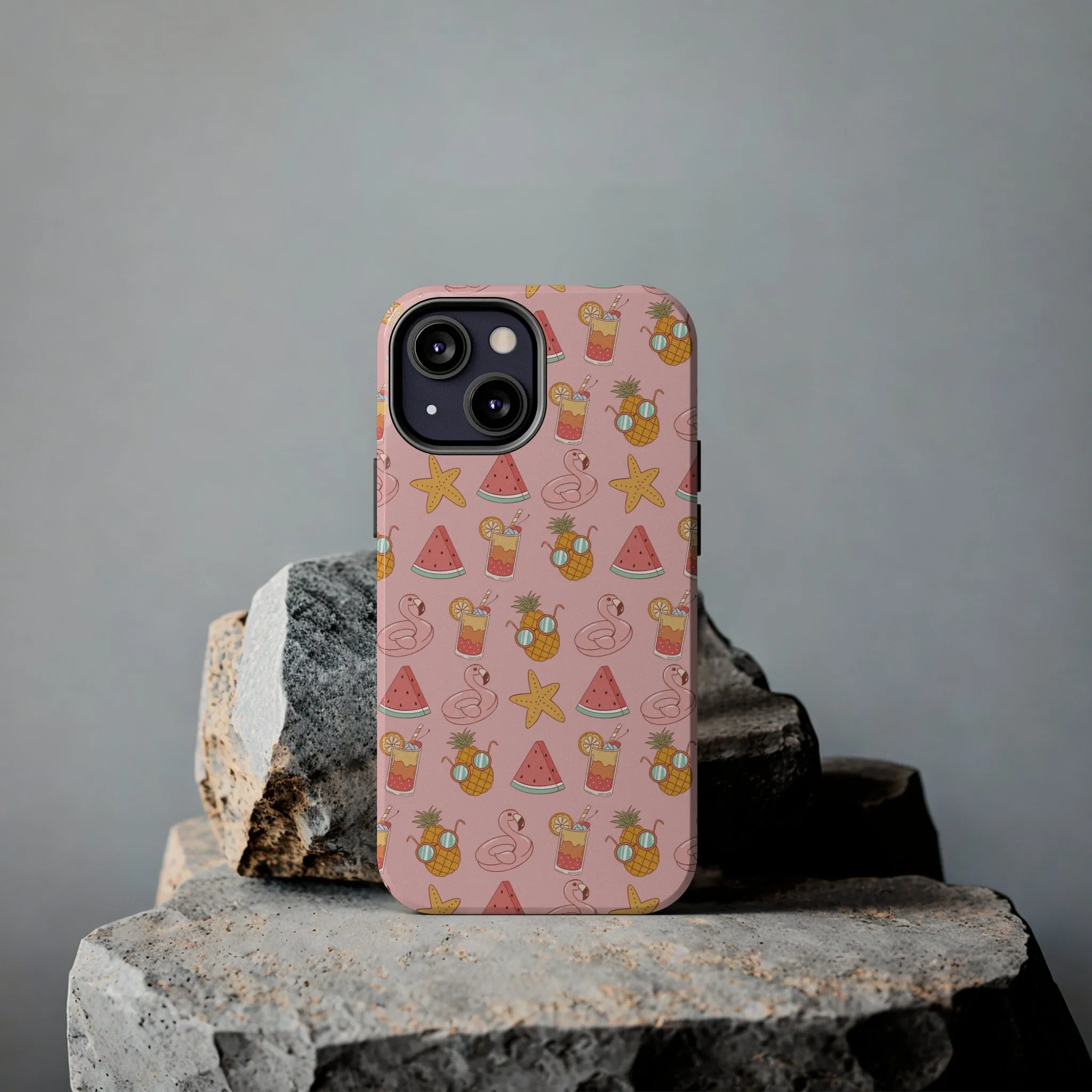 Summer icons iPhone Case, Cute Pink Summer Phone Cover, Beach-Inspired Protective Case for iPhone Models, Tough iPhone Case