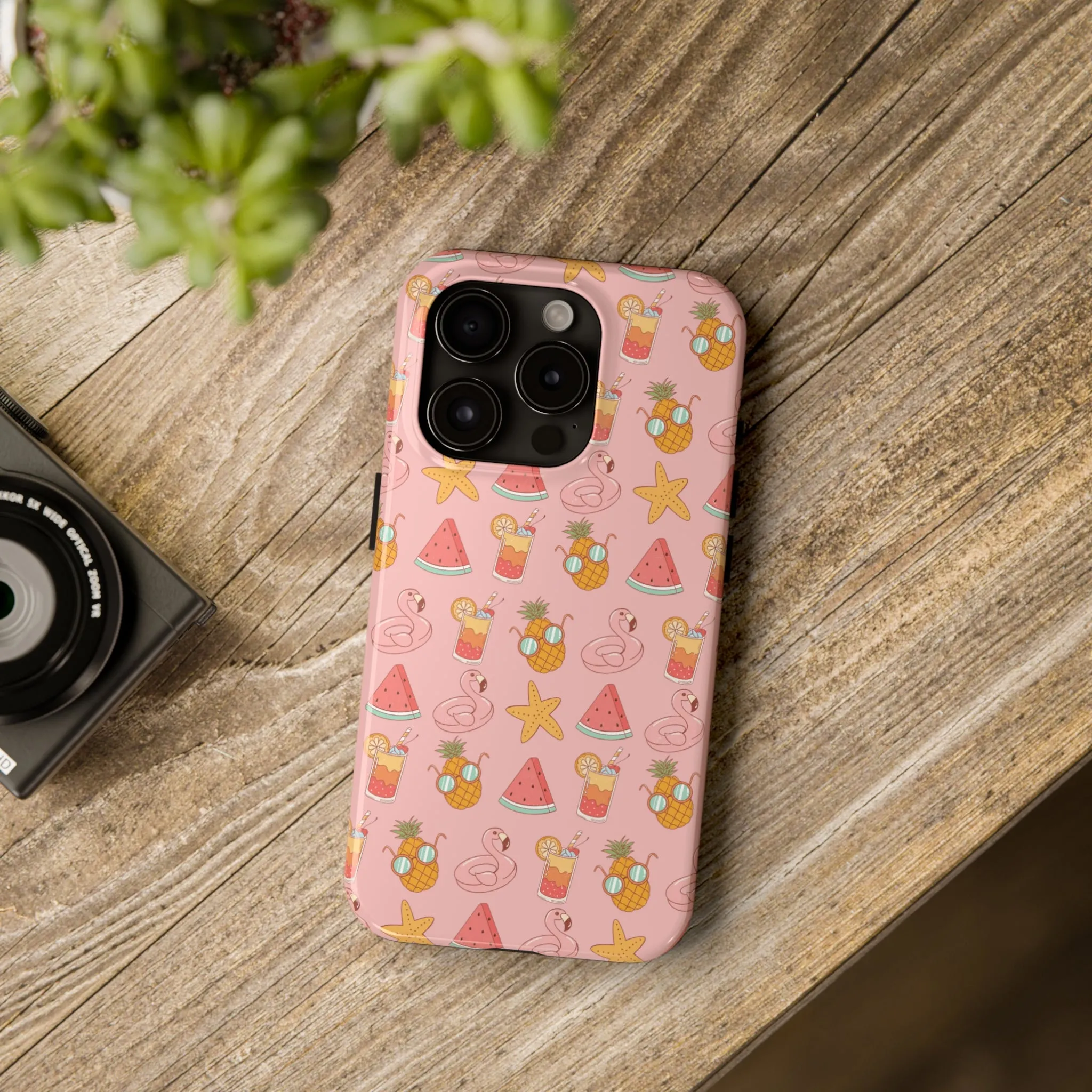 Summer icons iPhone Case, Cute Pink Summer Phone Cover, Beach-Inspired Protective Case for iPhone Models, Tough iPhone Case