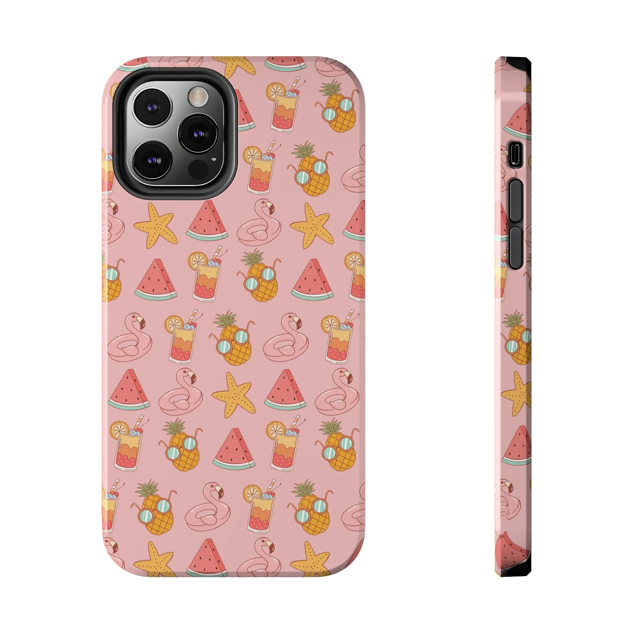 Summer icons iPhone Case, Cute Pink Summer Phone Cover, Beach-Inspired Protective Case for iPhone Models, Tough iPhone Case