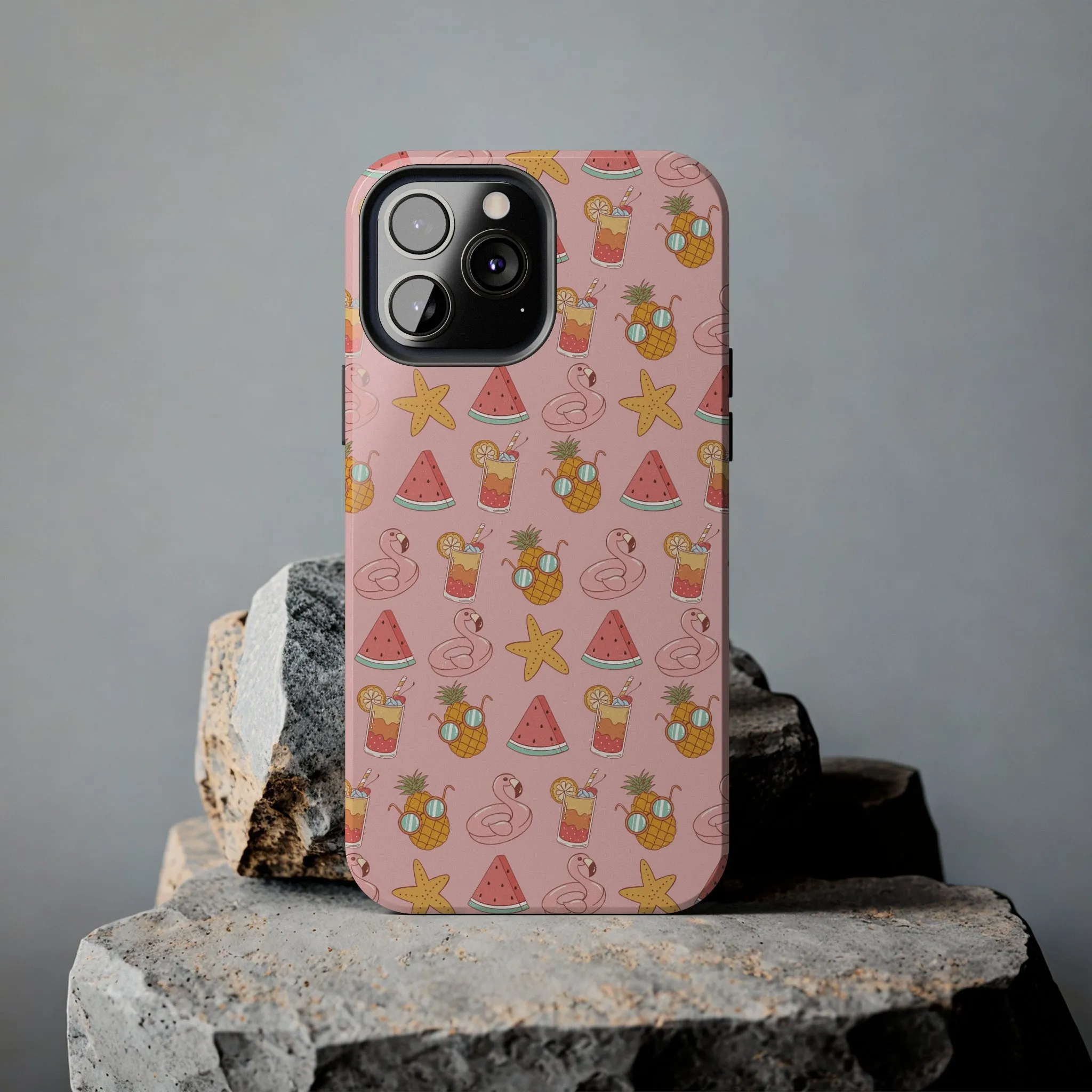 Summer icons iPhone Case, Cute Pink Summer Phone Cover, Beach-Inspired Protective Case for iPhone Models, Tough iPhone Case