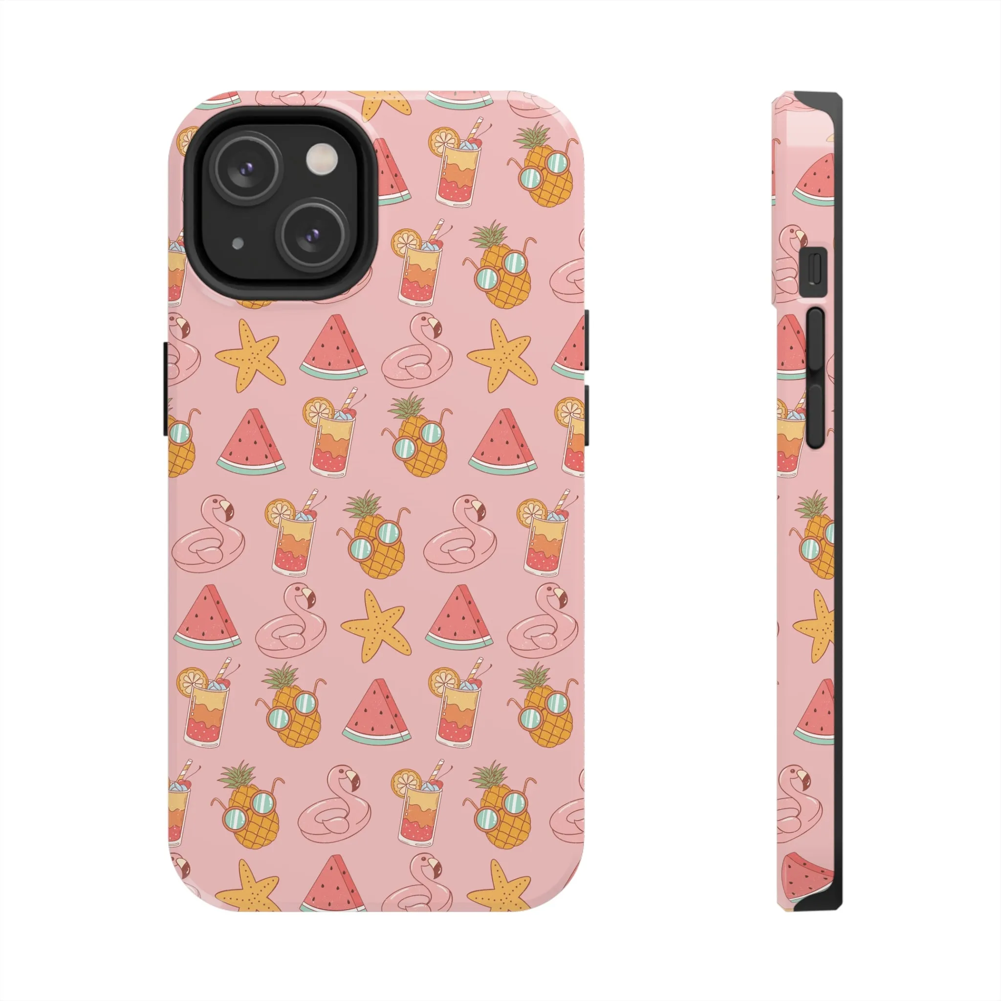 Summer icons iPhone Case, Cute Pink Summer Phone Cover, Beach-Inspired Protective Case for iPhone Models, Tough iPhone Case