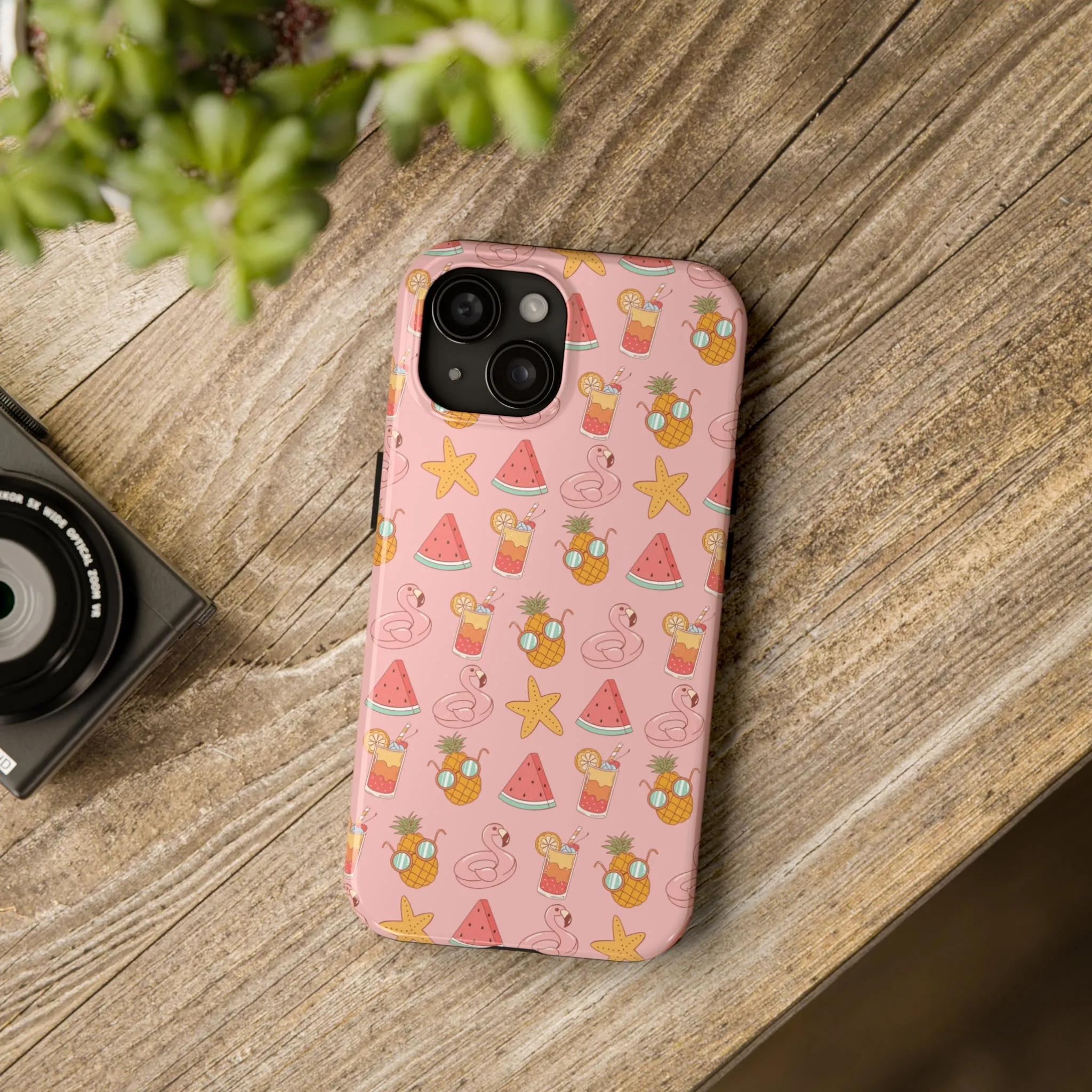 Summer icons iPhone Case, Cute Pink Summer Phone Cover, Beach-Inspired Protective Case for iPhone Models, Tough iPhone Case