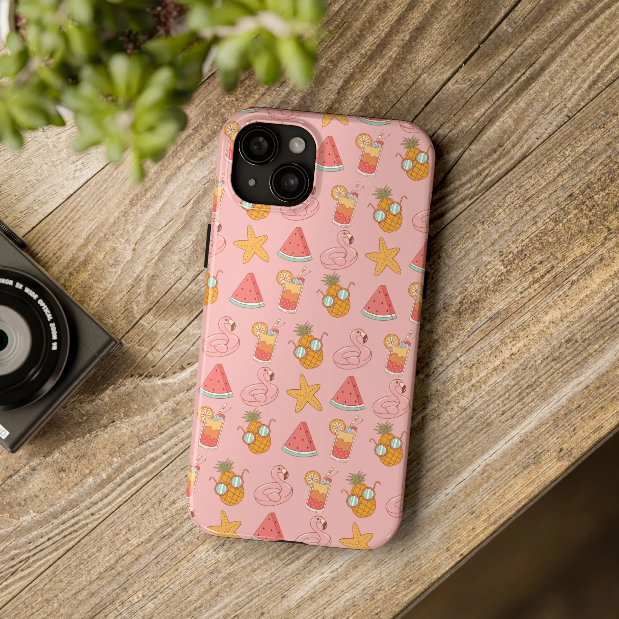 Summer icons iPhone Case, Cute Pink Summer Phone Cover, Beach-Inspired Protective Case for iPhone Models, Tough iPhone Case