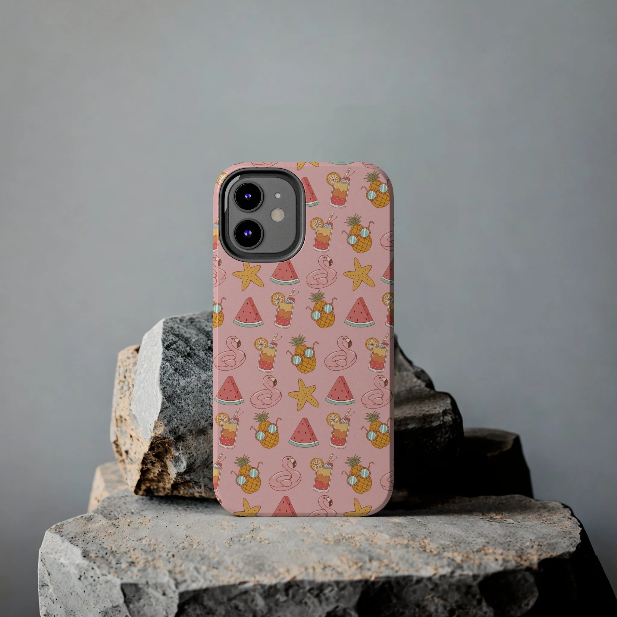 Summer icons iPhone Case, Cute Pink Summer Phone Cover, Beach-Inspired Protective Case for iPhone Models, Tough iPhone Case