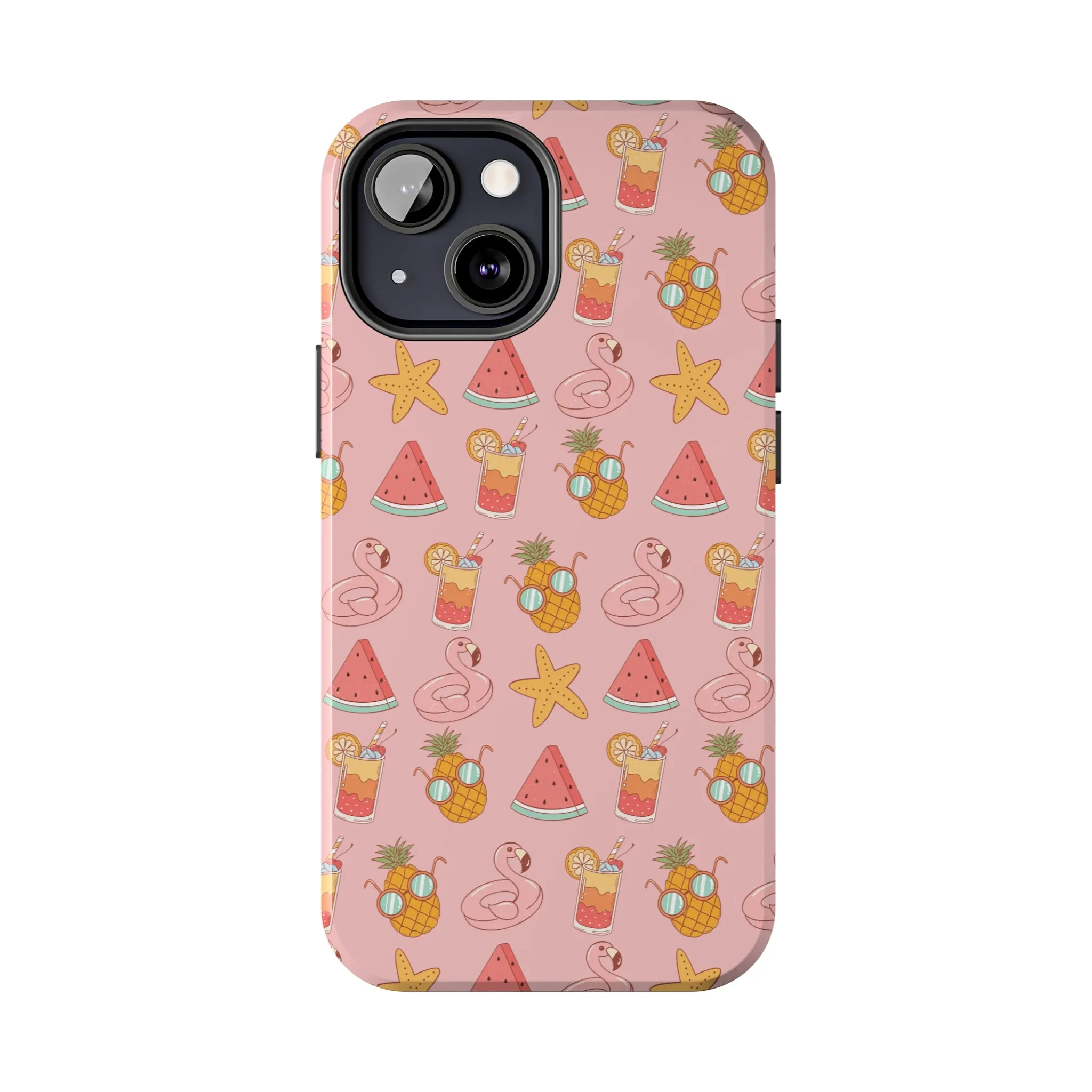 Summer icons iPhone Case, Cute Pink Summer Phone Cover, Beach-Inspired Protective Case for iPhone Models, Tough iPhone Case