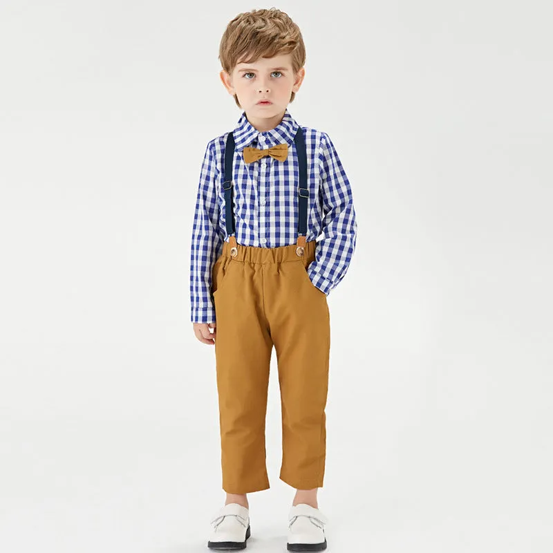 Summer Spring Baby Boys 2 Pieces Cotton Suspenders Pants Suit