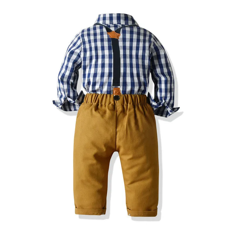 Summer Spring Baby Boys 2 Pieces Cotton Suspenders Pants Suit