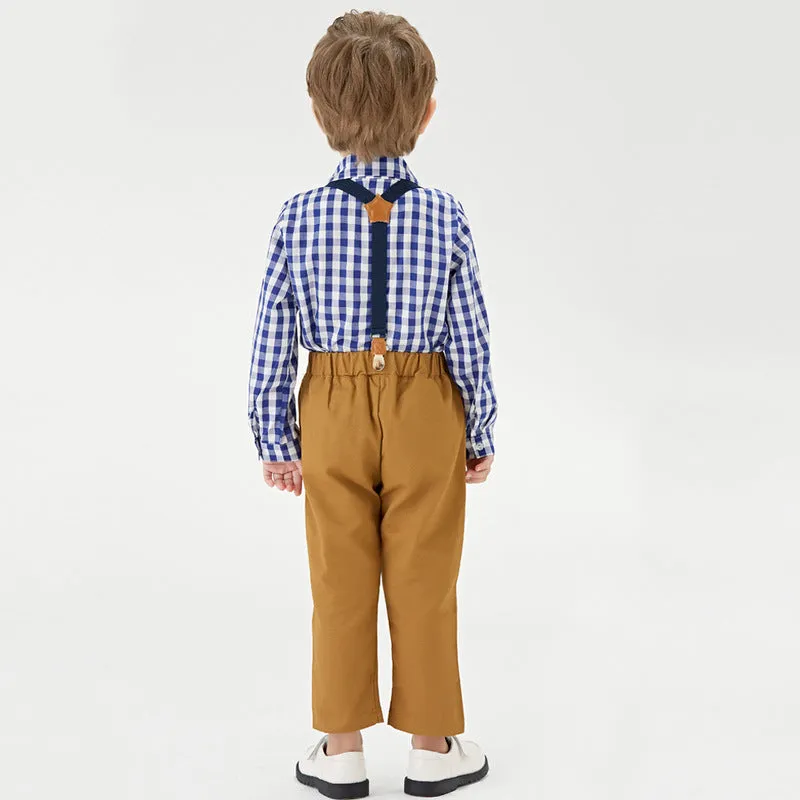 Summer Spring Baby Boys 2 Pieces Cotton Suspenders Pants Suit