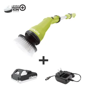 Sun Joe 24V-PWSCRB-LTW 24-Volt iON  Cordless Handheld 360-Degree Spin Scrubber Kit | W/ 1.3-Ah Battery and Charger