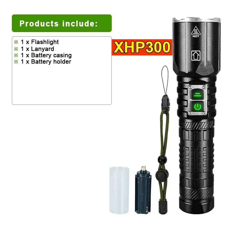 Super XHP300 Most Powerful LED Flashlight USB Rechargeable Torch XHP100 Tactical High Power Led Flashlight 18650 Hand Lamp Light