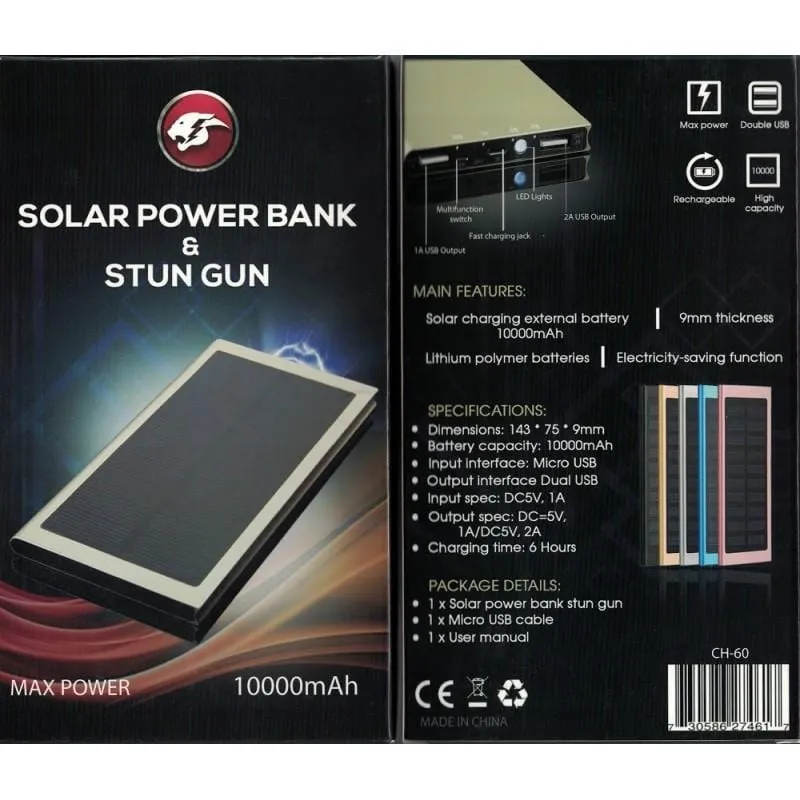 Survival 3 In 1 SOLAR Rechargeable Stun Gun, Flashlight & Power Bank