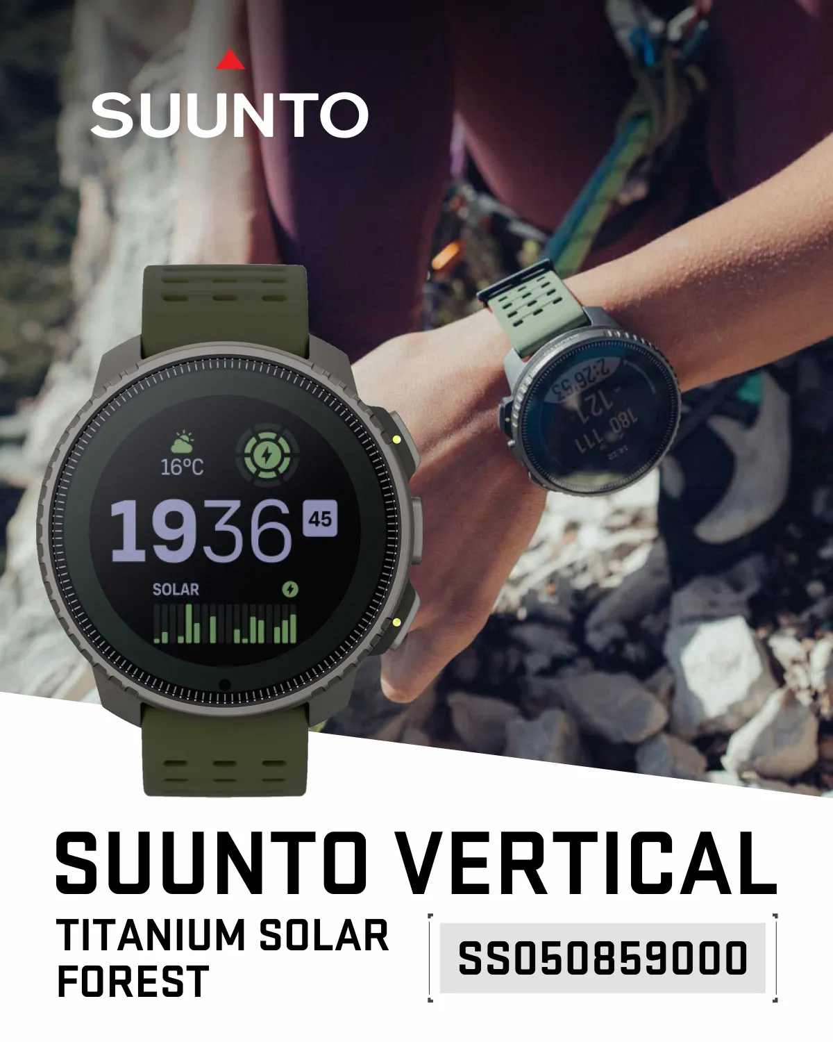 Suunto Vertical Adventure GPS Watch, All Black, Large Screen, Offline Maps with Wearable4U Power Bank SQ Bundle