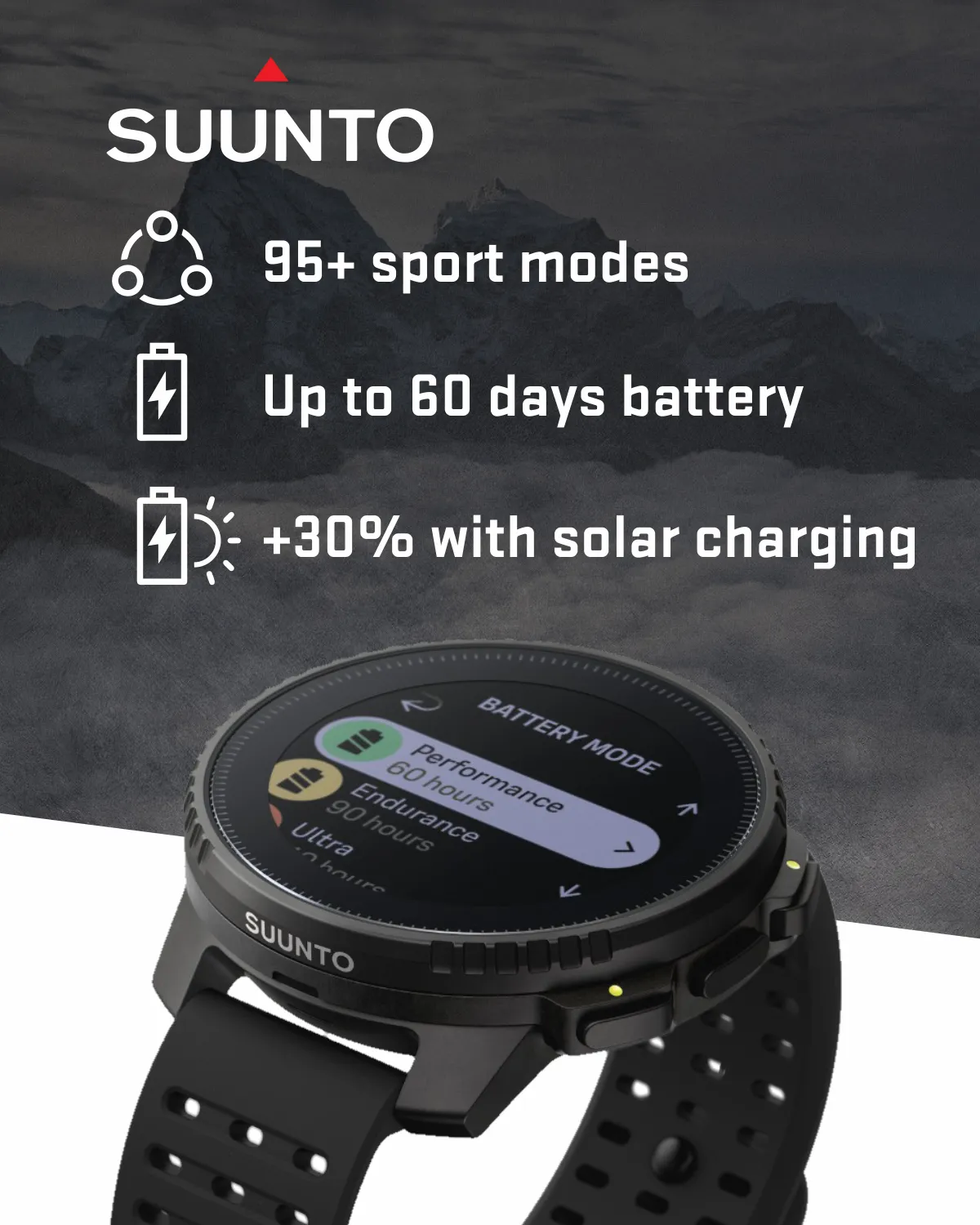 Suunto Vertical Adventure GPS Watch, All Black, Large Screen, Offline Maps with Wearable4U Power Bank SQ Bundle