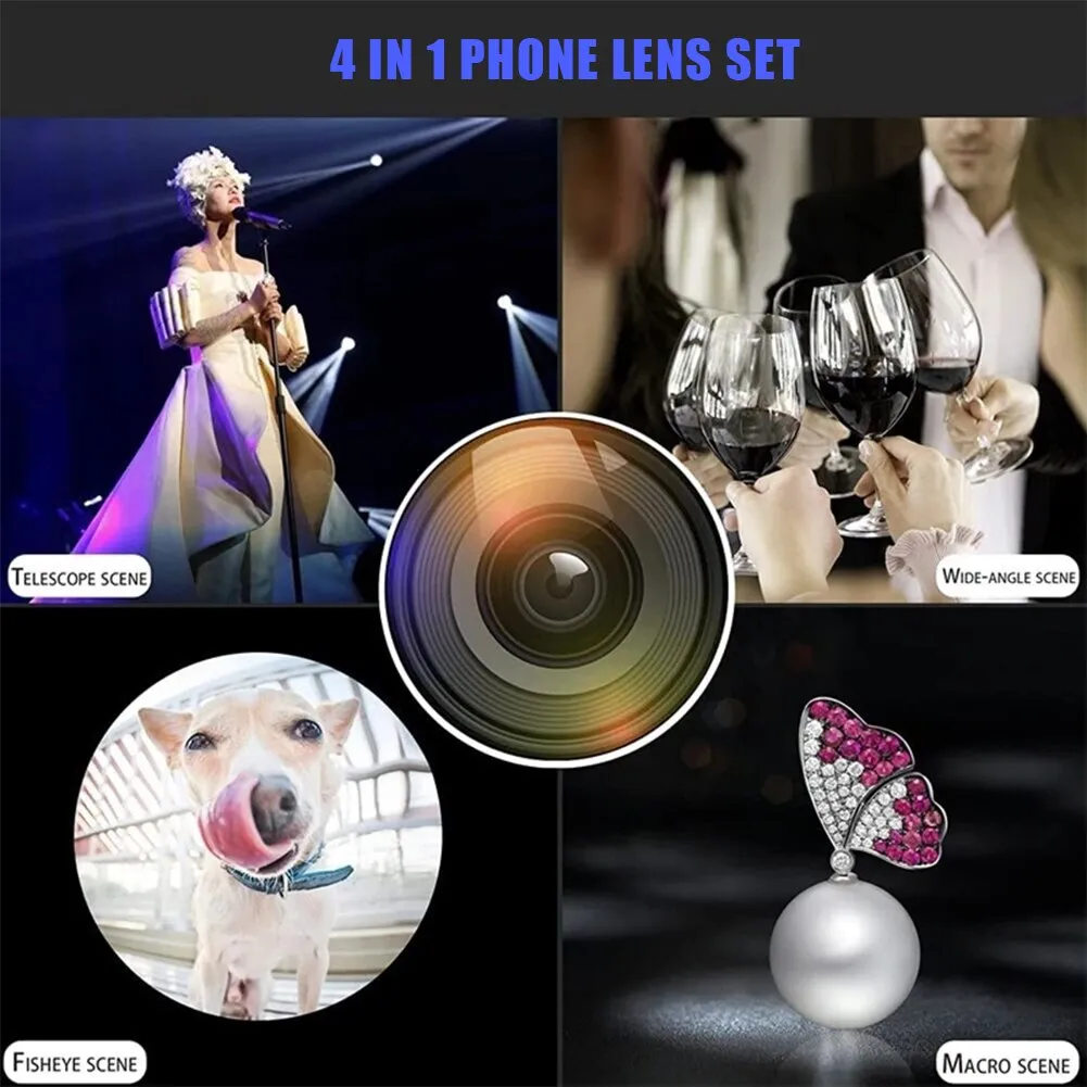 Telecope Zoom Macro Fisheye 4in1 Wide Angel Lens Kit Phone Camera Lens 36X Telephoto For Cellphone iPhone Samsung Xiaomi Huawei