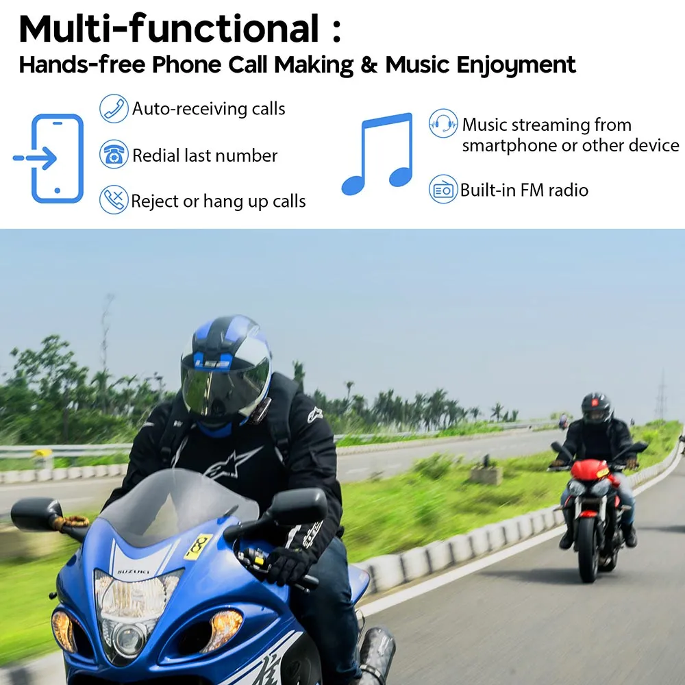 TheLAShop Motorcycle Helmet Bluetooth Headset Intercom FM Radio 2 Riders