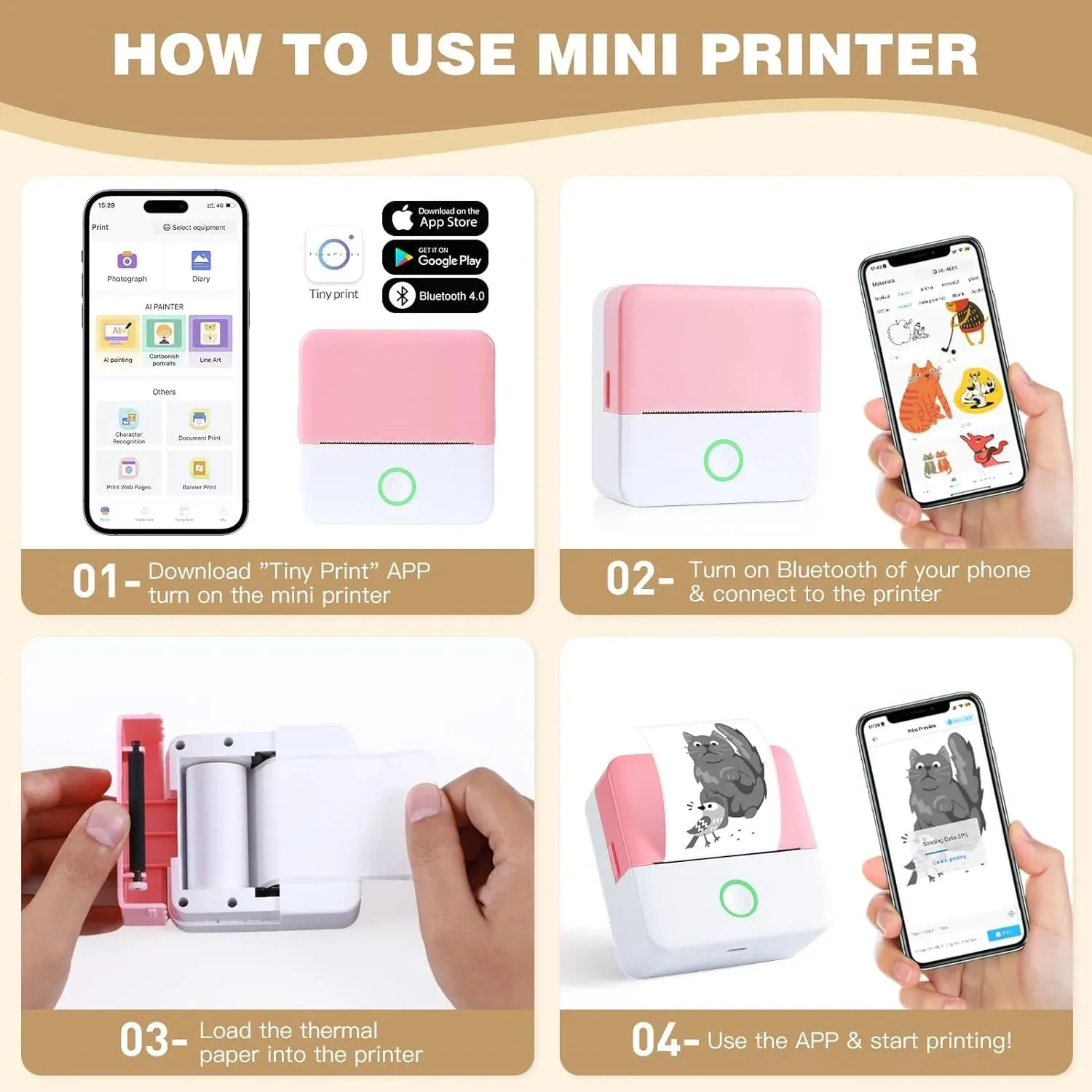 Thermal Mini Printer, Portable Inkless Sticker Maker